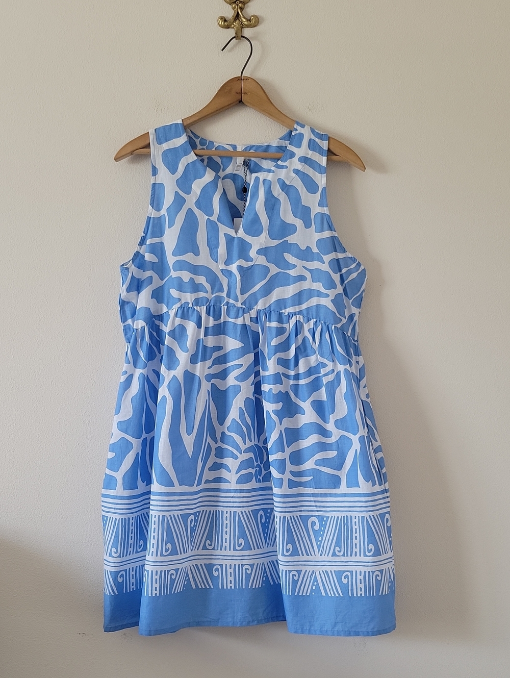 NWT Kaktus Blue White Cotton Sleeveless Dress Size Large